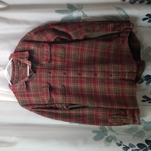 Orvis Big Bear Heavyweight Flannel Button Up Shirt Hand Warmer Pockets Maroon XL